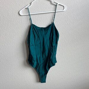 Vintage Victoria's Secret Gold Label Emerald Green Silk Bodysuit size Small